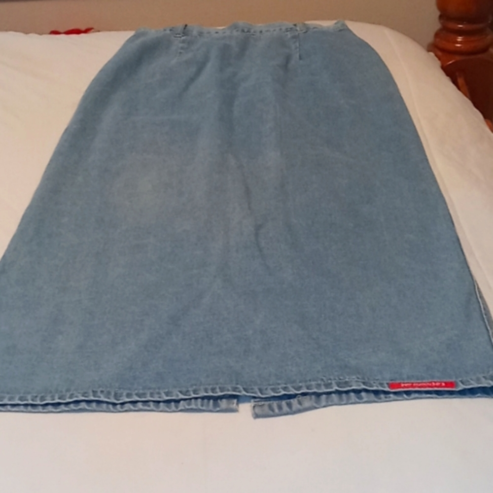 70's,Very Vintage, Faded, Denim, Maxi Jean Skirt with Sexy Back Slit